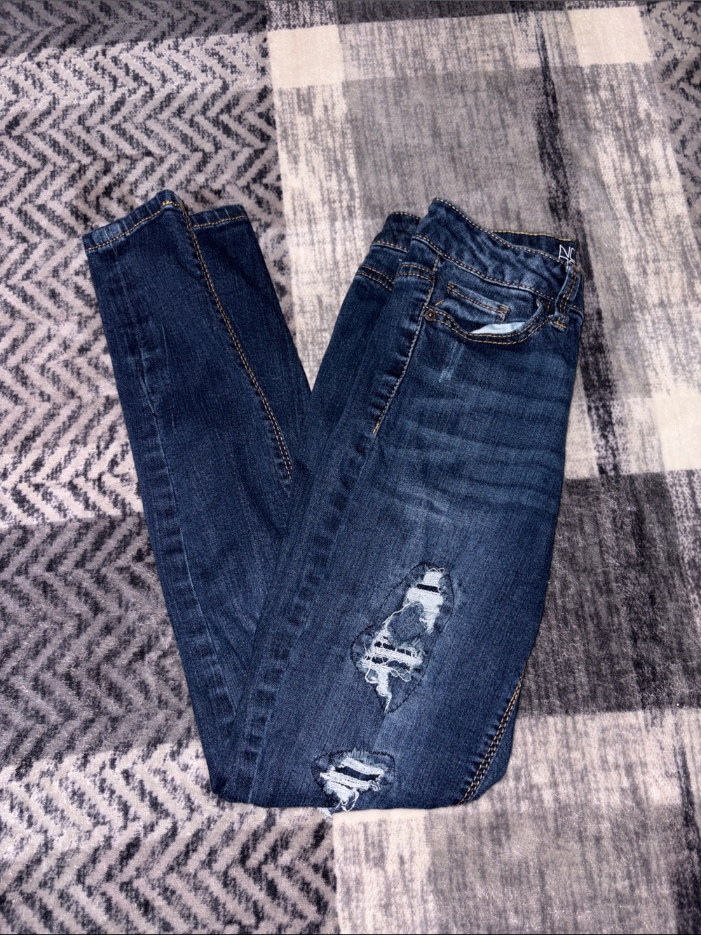 NOBO Dark Blue Distressed Skinny Jeans